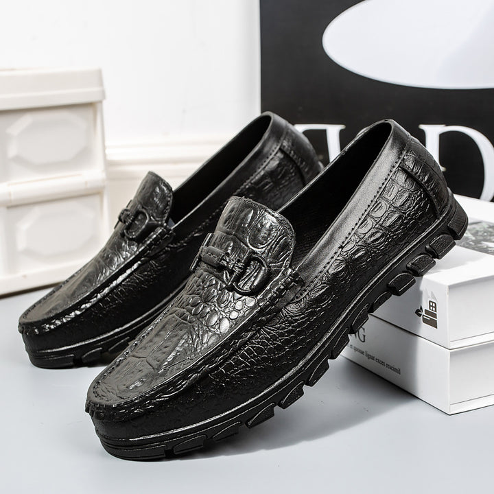 Men's moccasin in leather look with crocodile embossing, profile sole and comfort footbed Mune Fashion