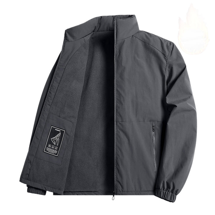 Men's Thermally Insulated Windbreaker Jacket with Fleece Lining, Stand Collar and Zipper Pockets Mune Fashion