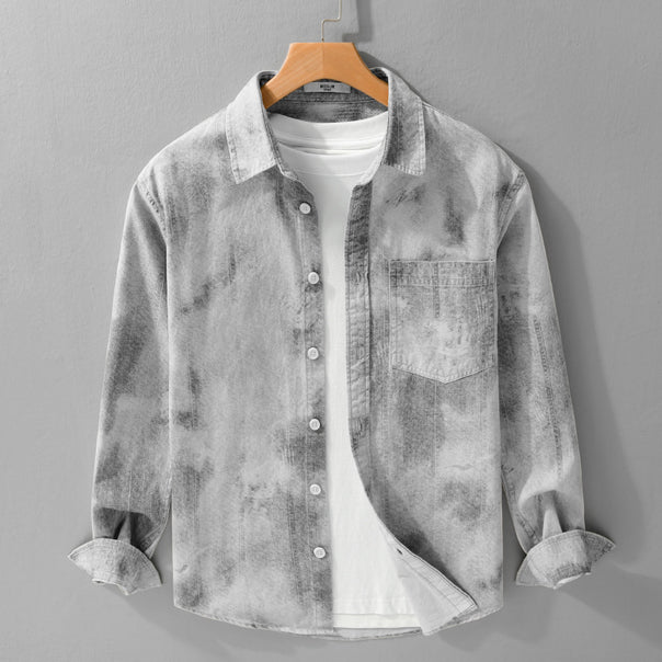Men's Stonewashed Denim Overshirt in Vintage Wash Look with Chest Pocket and Relaxed Fit Mune Fashion