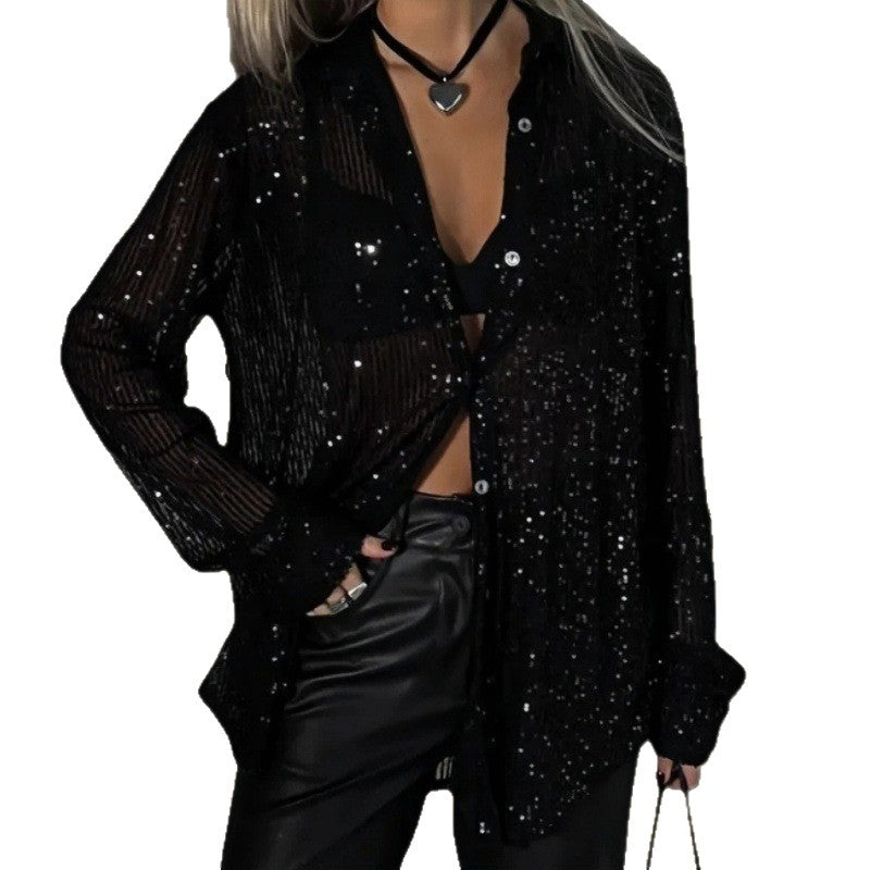Women Glittering Oversized Shirt with Sequins Mune