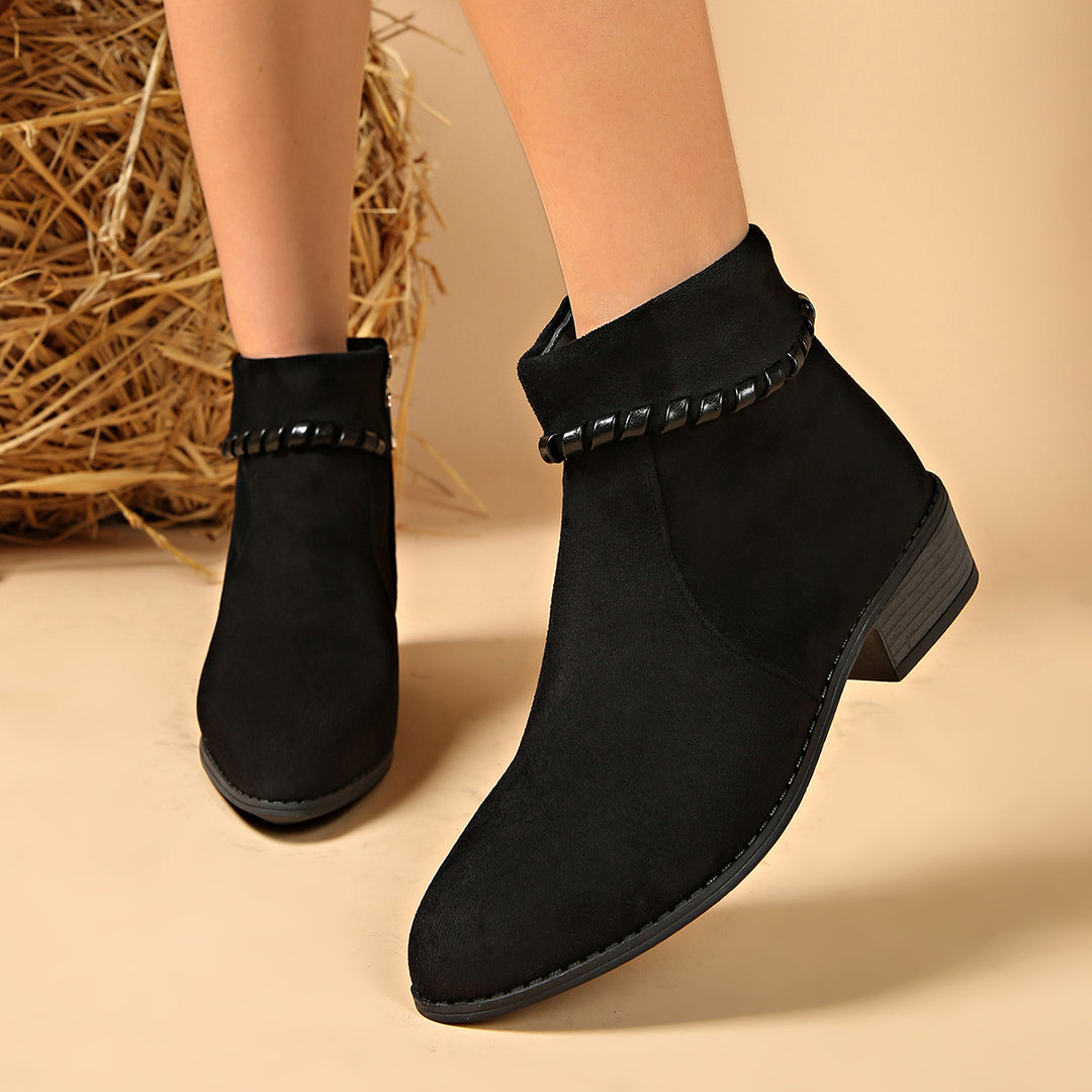 Women's Stylish Ankle Boots with Side Zipper and Chain Detail Mune Fashion