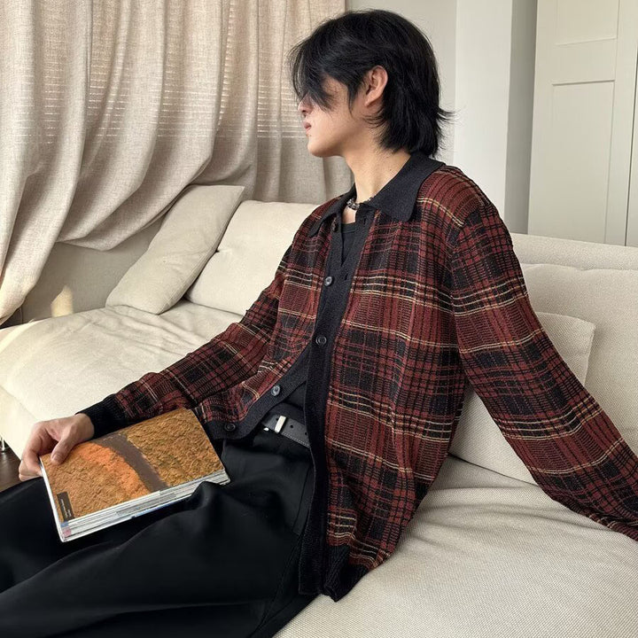 Women's Fashionable Cardigan with Check Pattern Mune Fashion