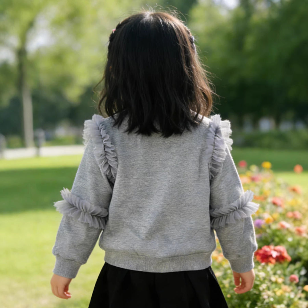 Girl sweatshirt with ruffle details and decorative bow motif Mune Fashion
