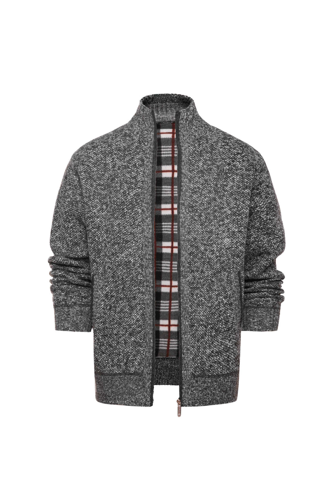 Men's brushed cardigan with checked thermal lining and stand-up collar Mune Fashion