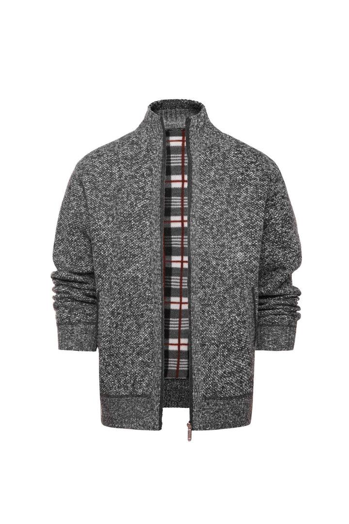 Men's brushed cardigan with checked thermal lining and stand-up collar Mune Fashion