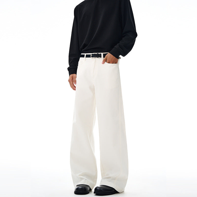 Men's Wide High-Waist Denim Pants with Wide Leg and Clean Minimal Design Mune Fashion