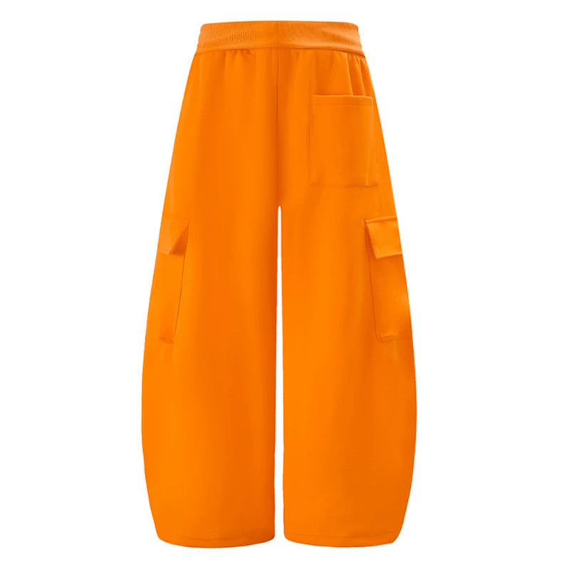 Women's Extra Wide Cargo Palazzo Sweatpants with High Comfort Waistband and Adjustable Hem