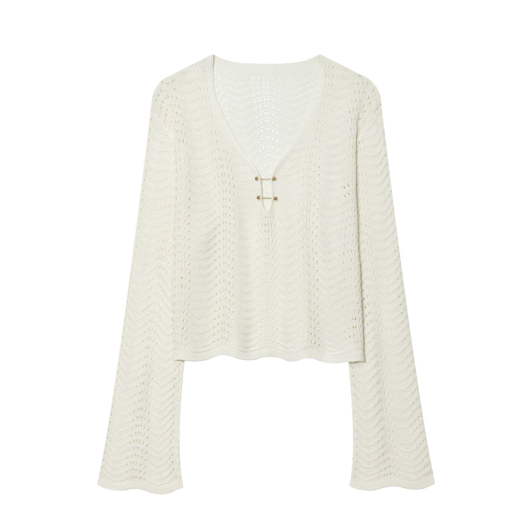 Women Two-Piece Crocheted Knit Set with V-Neck and Midi Skirt Mune Fashion