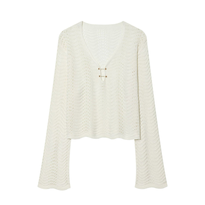 Women Two-Piece Crocheted Knit Set with V-Neck and Midi Skirt Mune Fashion