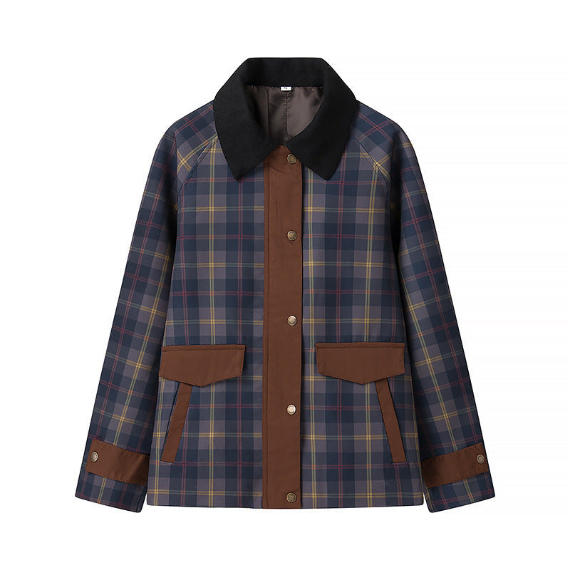 Women's Oversize Check Field Jacket with Wax Finish and Double Closure Mune Fashion