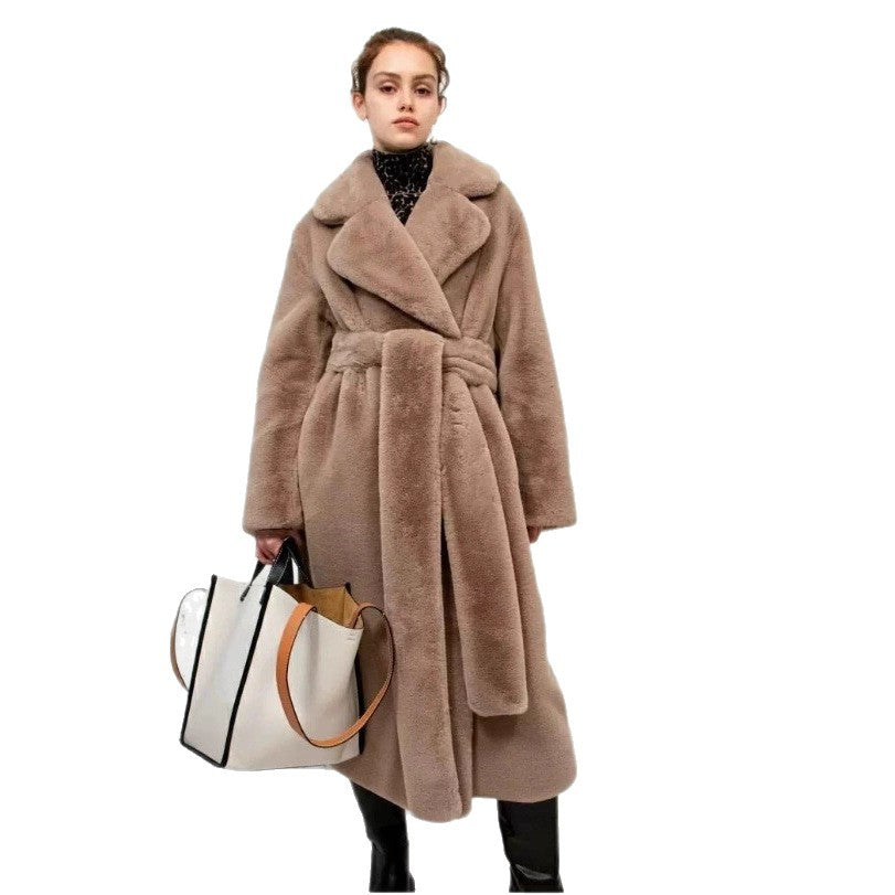 Women's Maxi Faux Fur Coat in Teddy Finish with Extra Large Shawl Collar Mune Fashion