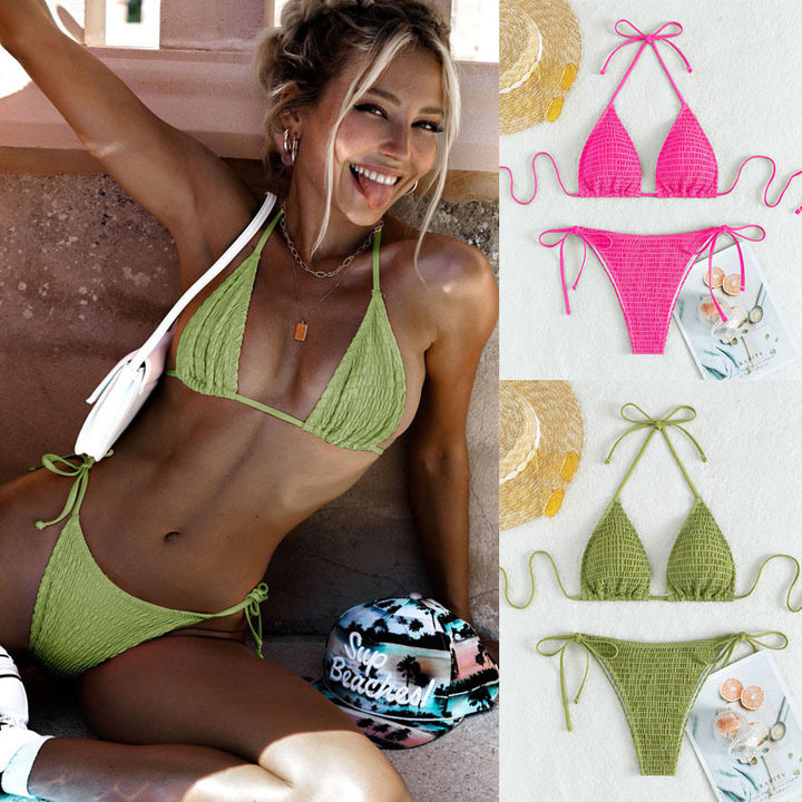 Women's Triangle Bikini with Fine Gathered Details and Side Ties Mune Fashion