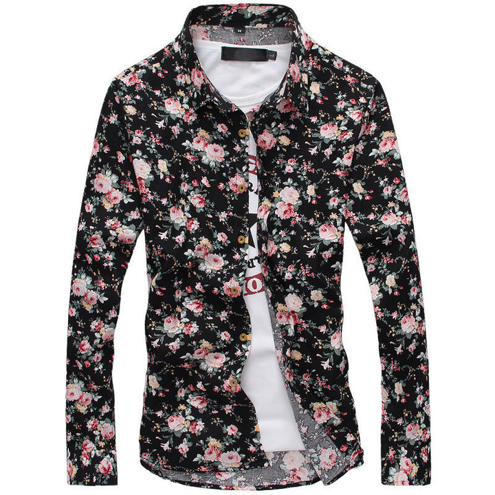 Men's narrow-cut floral shirt with Kent collar and full button placket Mune Fashion