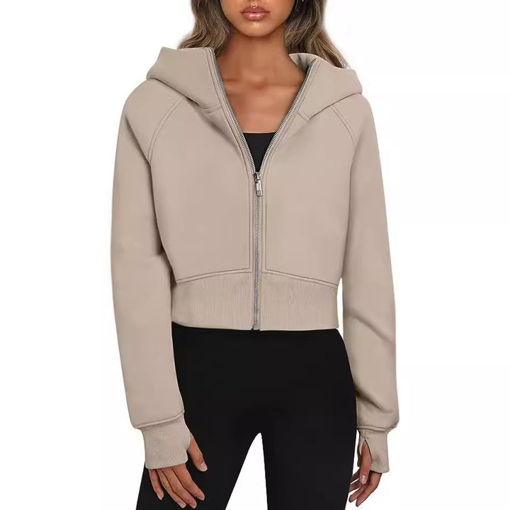 Women's Short-Cut Performance Hoodie with Full Zip and Thumb Hole Cuffs Mune Fashion