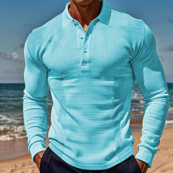 Men's form-fitting long sleeve Henley polo shirt made of fine ribbed structure Mune Fashion
