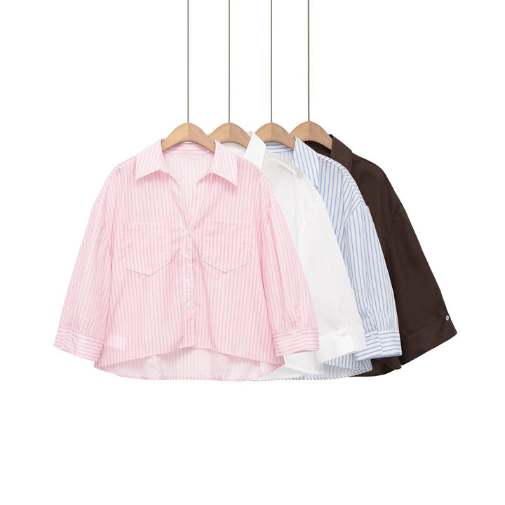 Women Oversized Shirt Blouse with Breast Pockets and Extended Back Hem Mune Fashion