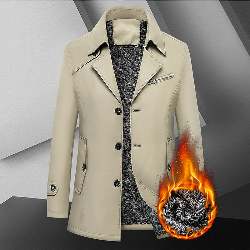 Men's transitional jacket in urban short trench style with notch collar, chest zipper, and patch pockets Mune Fashion