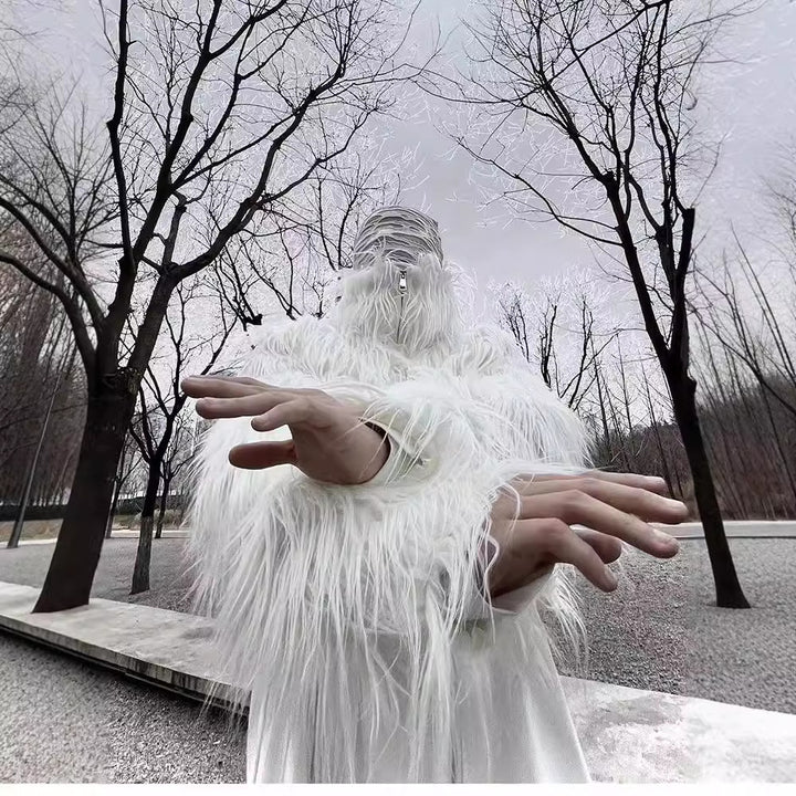 Men's Statement Faux Fur Jacket with Long Shaggy Sleeves and Asymmetrical Zipper Mune Fashion