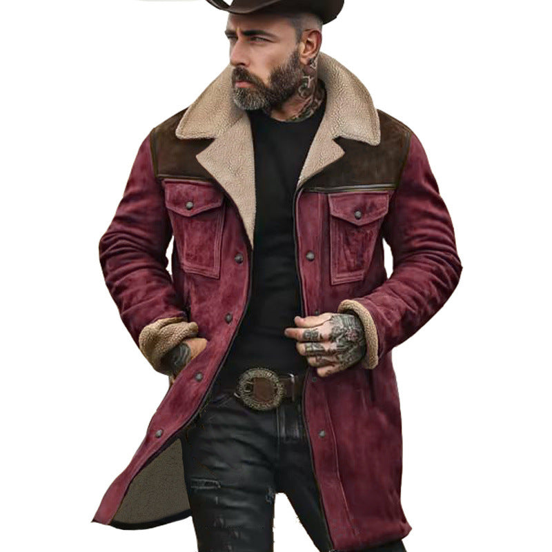 Men's Long Sherpa Coat with Faux Fur Lining and Suede Look Mune Fashion