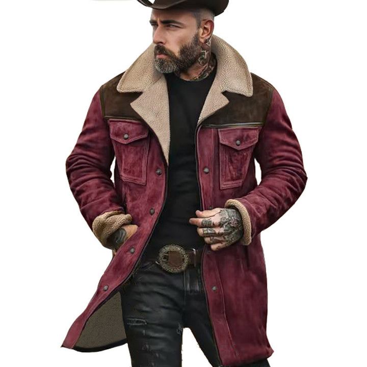 Men's Long Sherpa Coat with Faux Fur Lining and Suede Look Mune Fashion