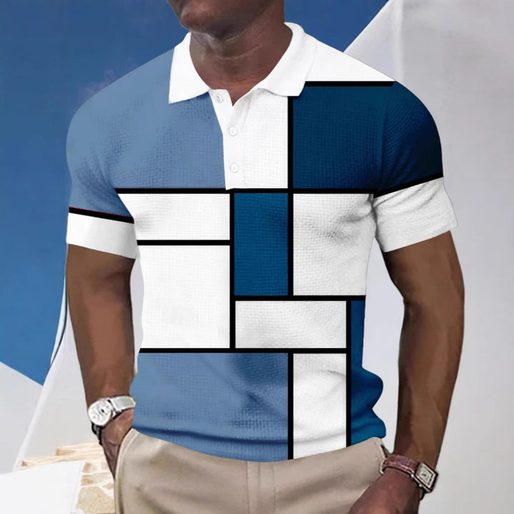 Men's short-sleeved polo shirt with geometric block pattern and fine structured piqué Mune Fashion
