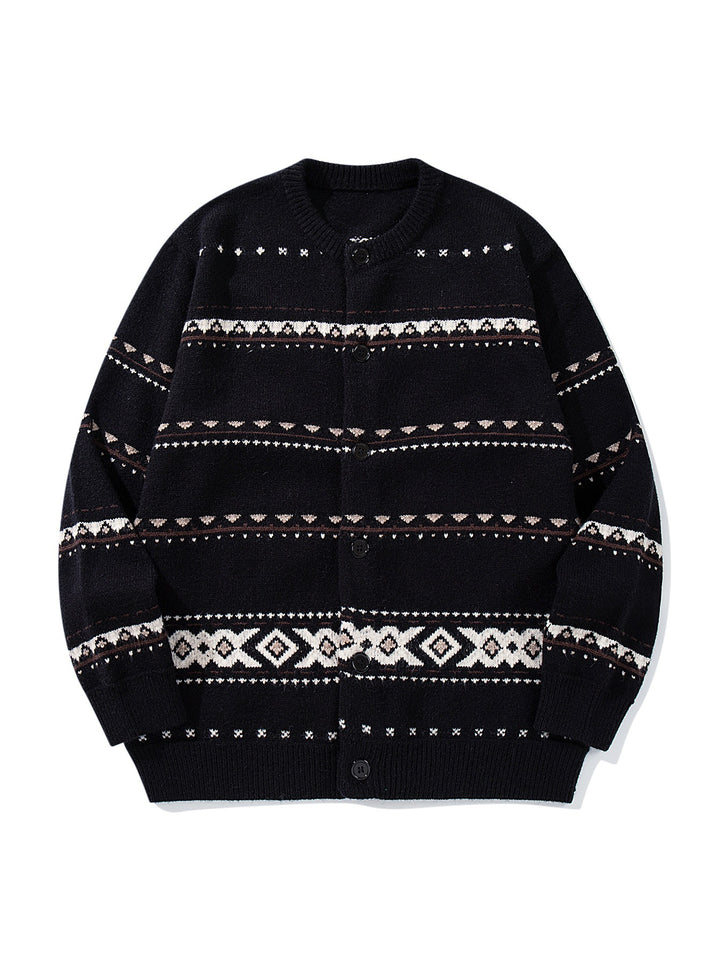 Unisex Structured Jacquard Cardigan with Round Neckline, Oversized Fit and Button Placket Mune Fashion