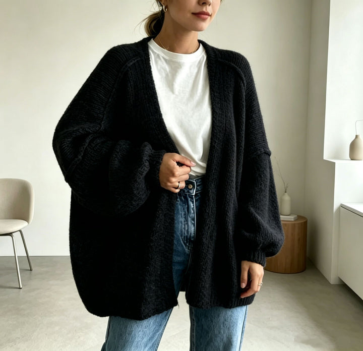 Women's Oversized Chunky Knit Cardigan with Wide Sleeve Mune Fashion