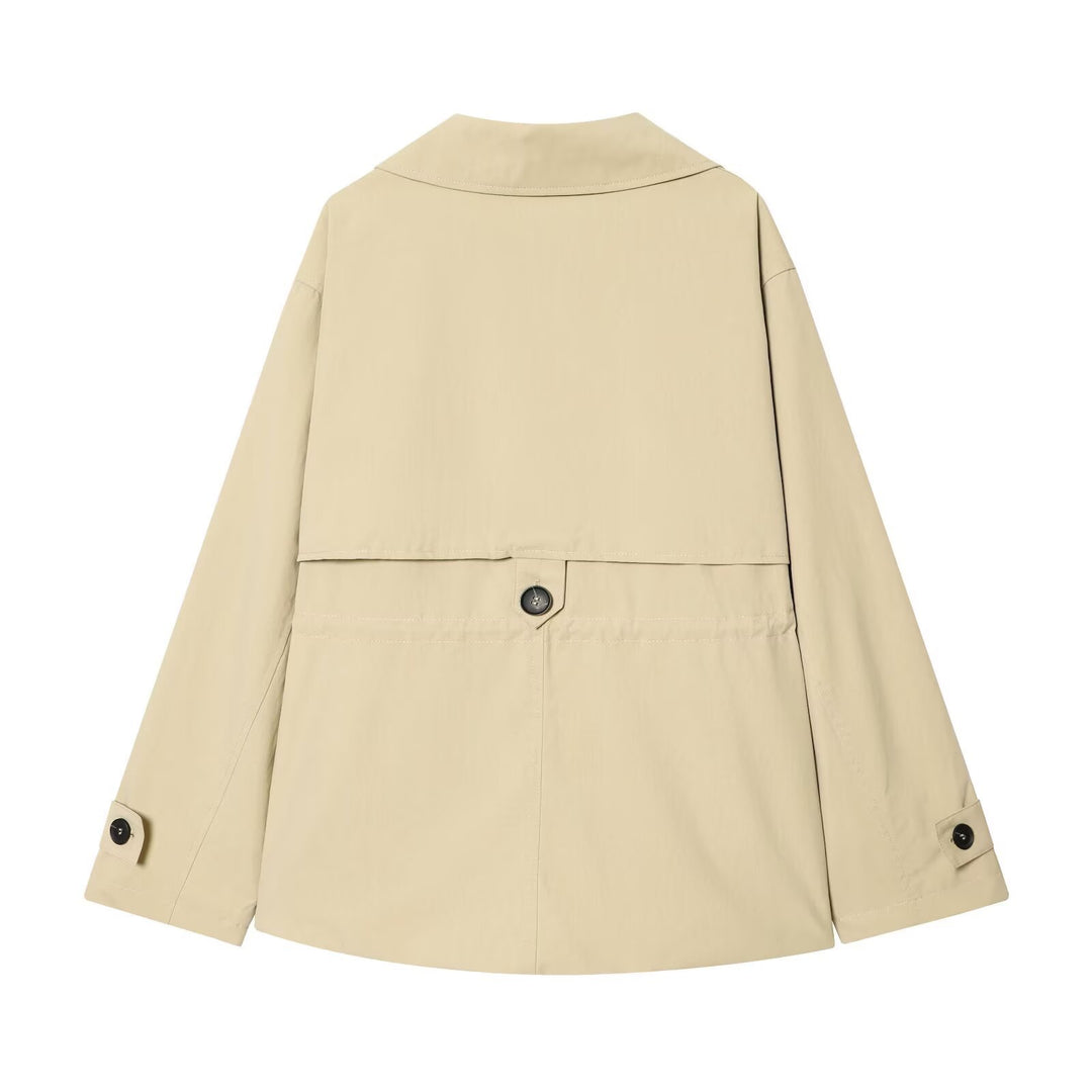 Women's Short Oversized Trench Coat with Drawstring Waist and Wide Lapels Mune Fashion