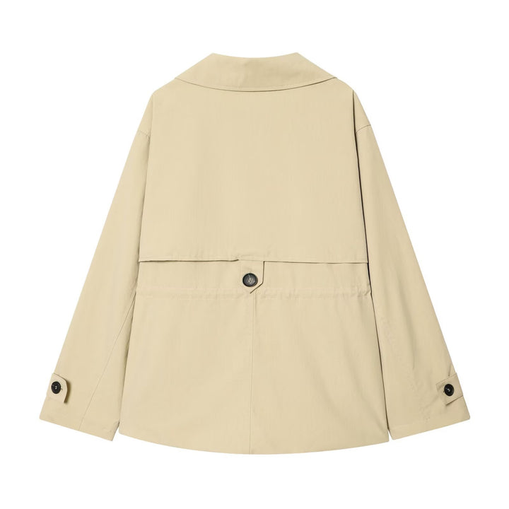 Women's Short Oversized Trench Coat with Drawstring Waist and Wide Lapels Mune Fashion