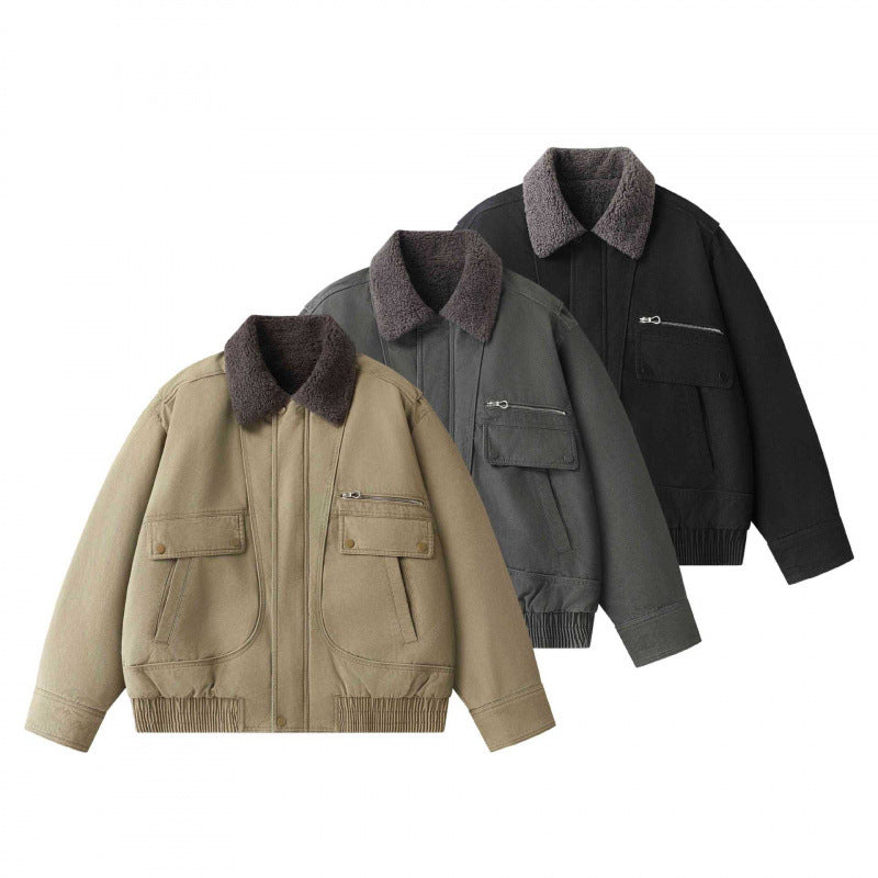 Men's short-cut canvas aviator jacket with Sherpa collar and multifunction pockets Mune Fashion