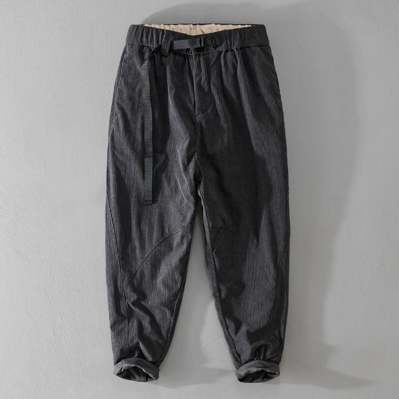 Men's cord chinos with elastic waistband, belt buckle, and tapered fit Mune Fashion