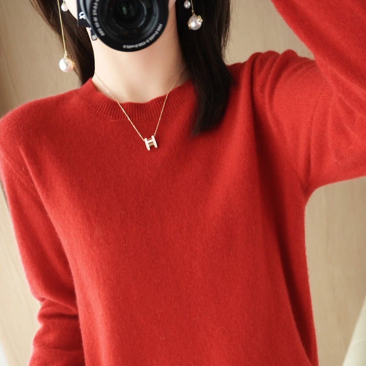 Women's Soft Fine Knit Crew Neck Sweater with Extra Wide Cuffs and Boxy Silhouette Mune Fashion
