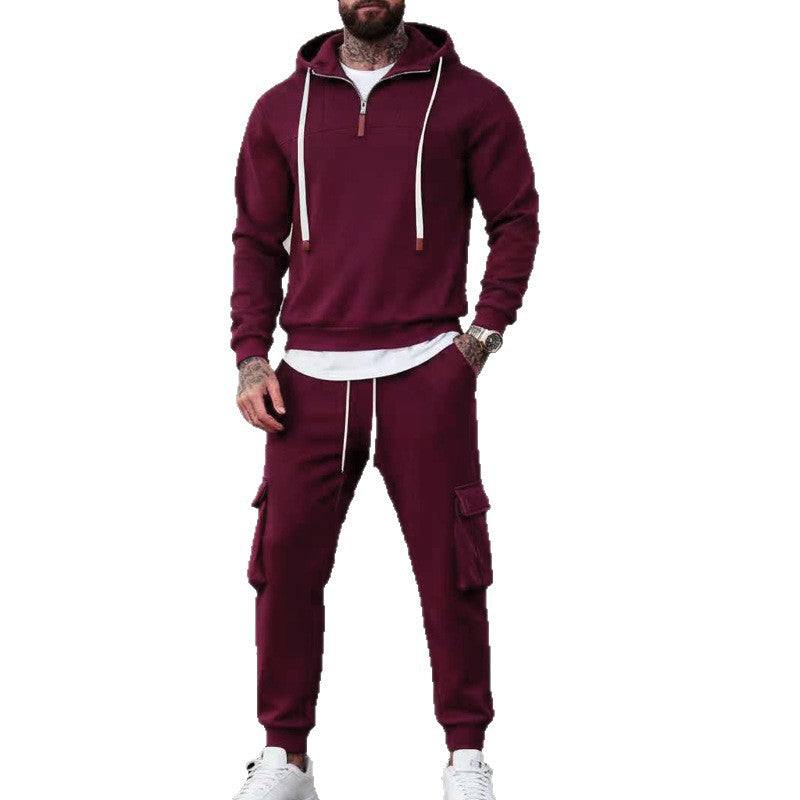 Men's casual fleece tracksuit with half zipper and cargo pockets Mune Fashion