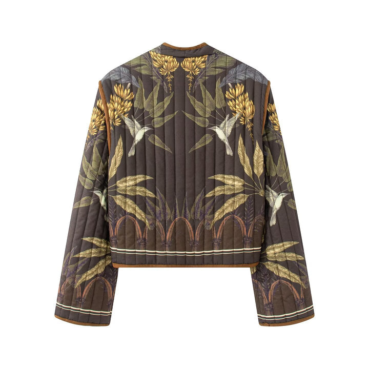 Women's quilted jacket with botanical print and open kimono cut Mune Fashion