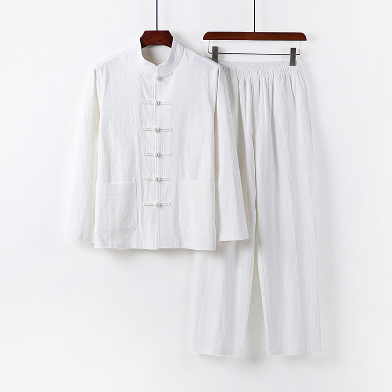 Men's Loose Hanfu-Inspired Casual Set with Stand Collar and Knot Closures Mune Fashion