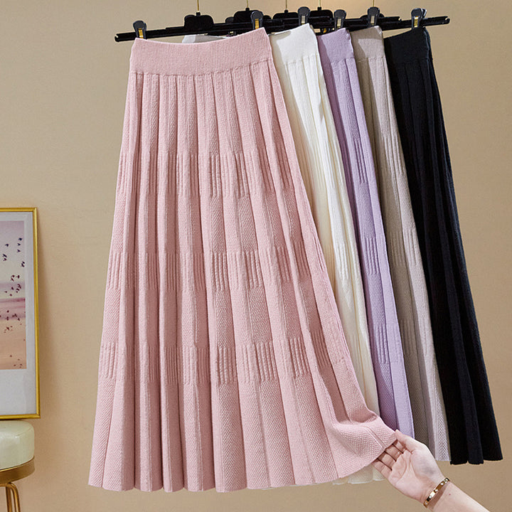Ladies Elegant Pleated Midi Skirt with High Waist Mune Fashion