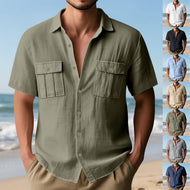 Men's summer short-sleeve shirt made of gauze with patch flap pockets Mune Fashion