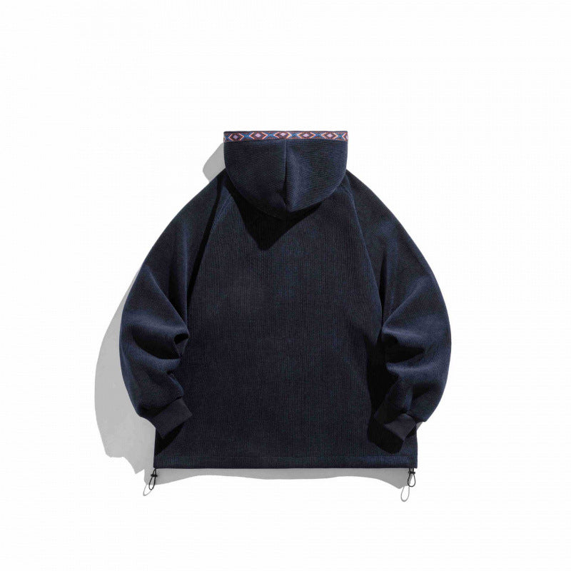 Unisex Oversize Hoodie with Zipper and Woven Decorative Bands Mune Fashion