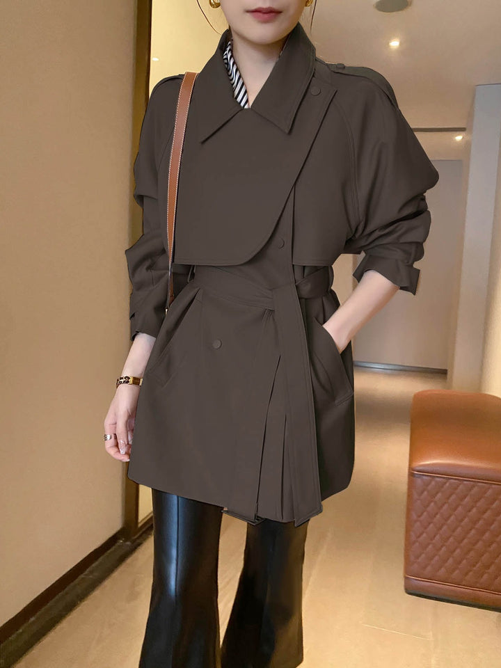 Women Modern Trench Coat with Waist Belt Mune Fashion