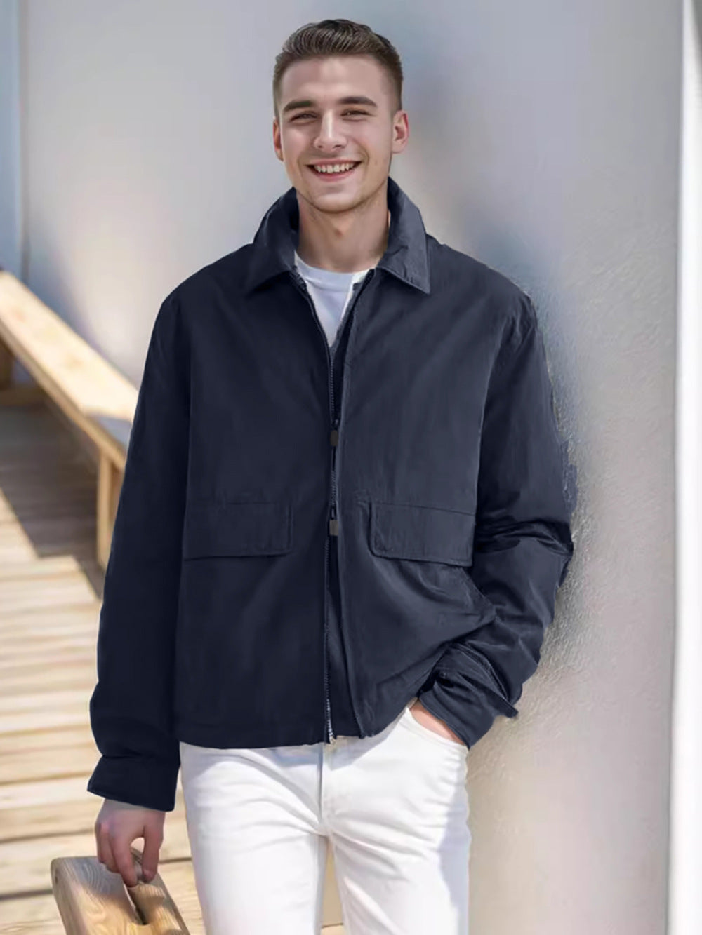 Men's Lightweight Zip Jacket in Harrington Style with Flap Pockets Mune Fashion