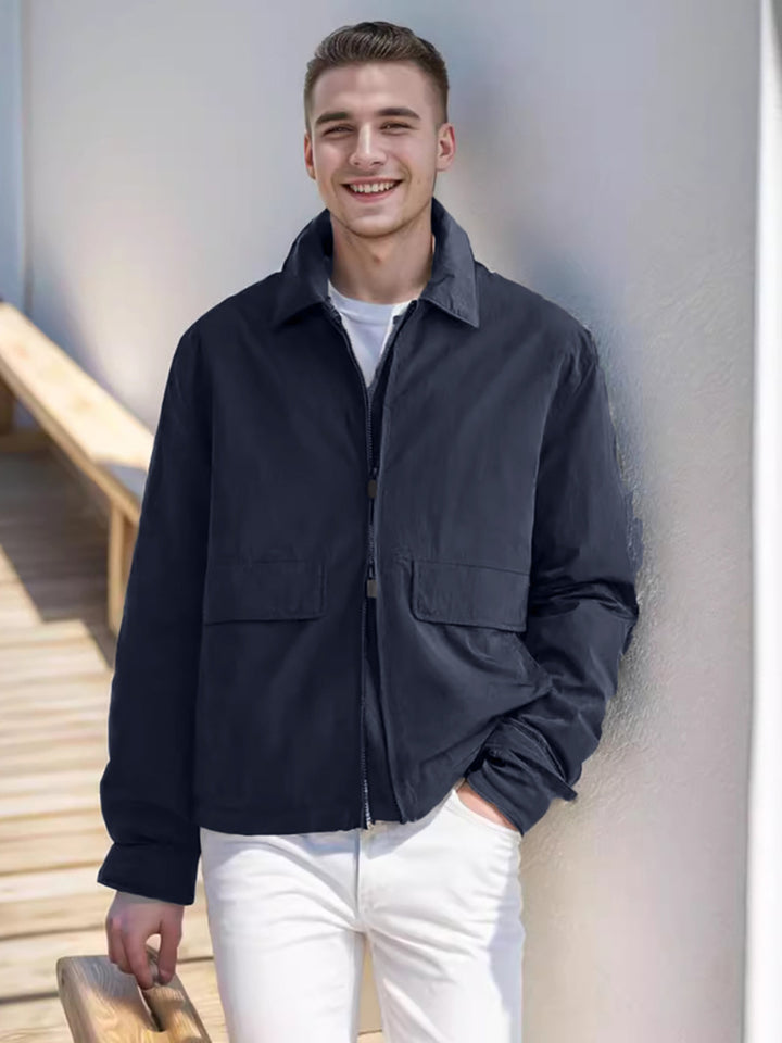 Men's Lightweight Zip Jacket in Harrington Style with Flap Pockets Mune Fashion