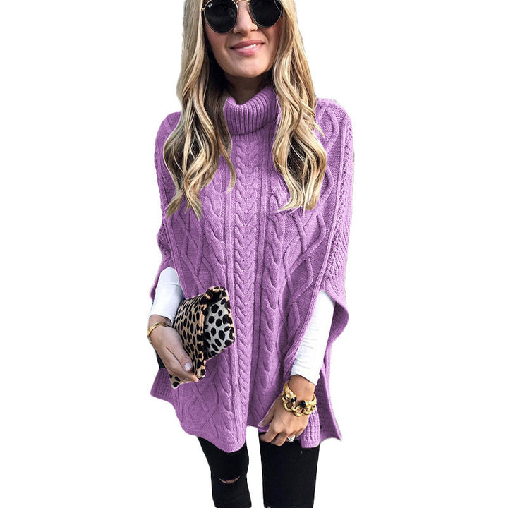 Ladies nan kastiger knit poncho with high turtleneck, cable structure and side slits Mune Fashion