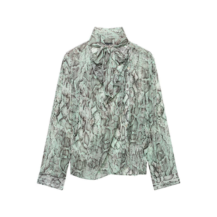 Women's chiffon blouse with bow collar and snake print Drune
