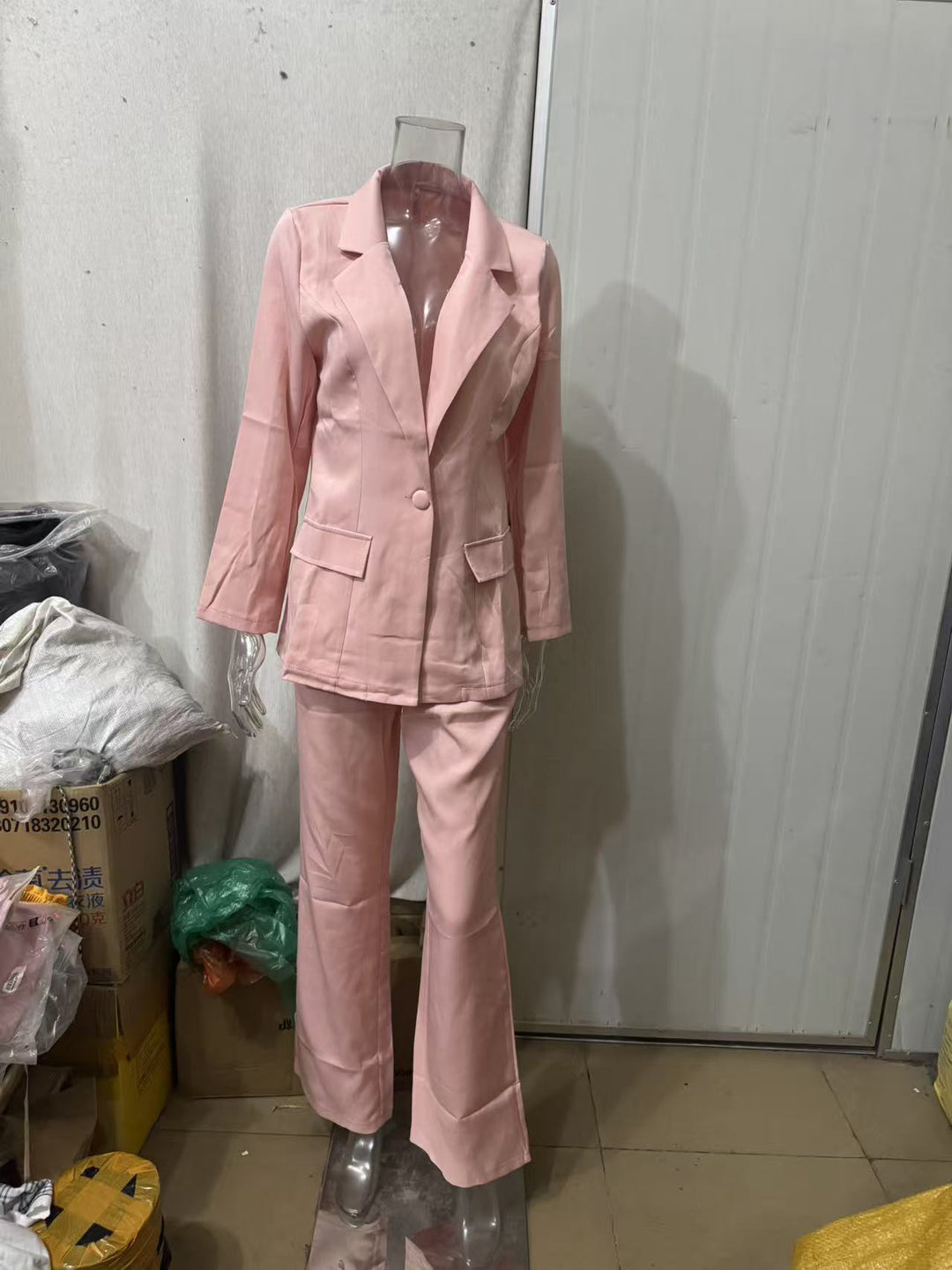 Ladies nan elegant Longline blazer with deep V-neck and wide palazzo pants suit Mune Fashion