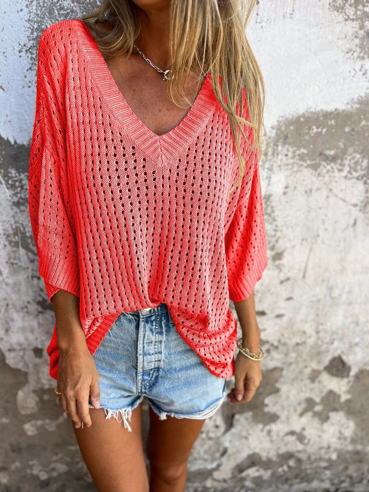 Women's airy knitted V-neck pullover in oversized cut Mune Fashion