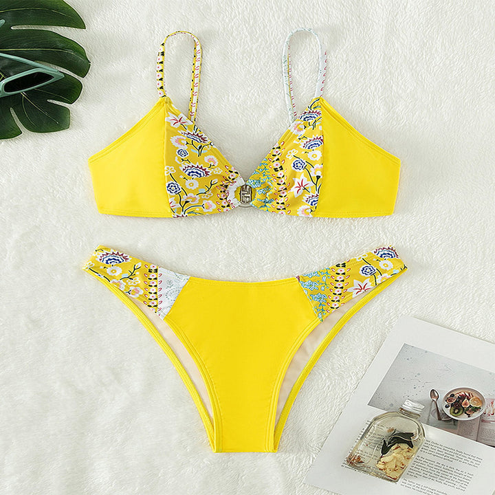 Women's High-Waisted Bikini Set with Colorful Flower Pattern and Adjustable Straps Mune Fashion