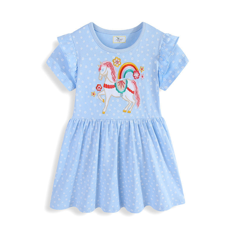 Girls summer dress with cute unicorn motif and ruffle details Mune Fashion
