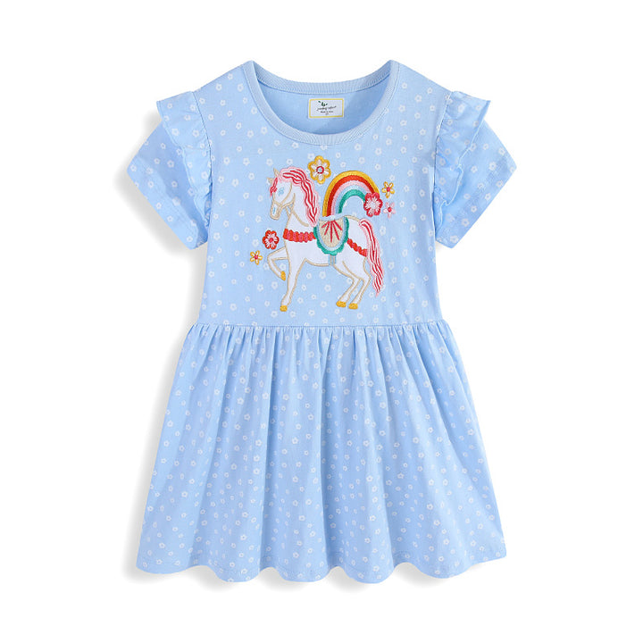 Girls summer dress with cute unicorn motif and ruffle details Mune Fashion