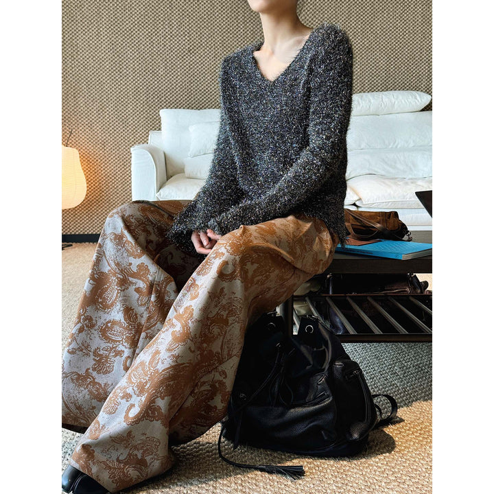 Women's fluffy fine knit sweater with effect yarn and shiny threads Mune Fashion
