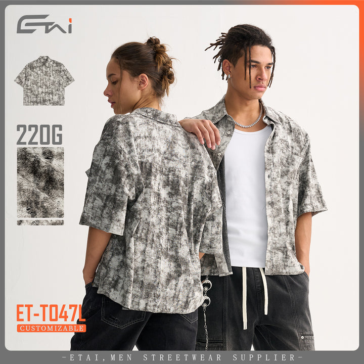 Men's Short Sleeve Loose Shirt with Textured Wash and Chest Pocket Mune Fashion